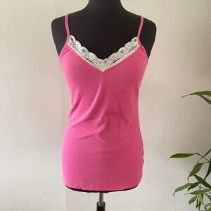 Y2K Old Navy Lace Trim Cami Tank Womens Large Pink White Babydoll 90s